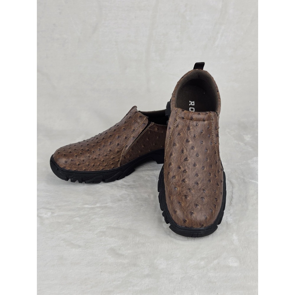 Roper Performance Faux Ostrich Slip On Shoes Mens Size 9.5 Brown Casual